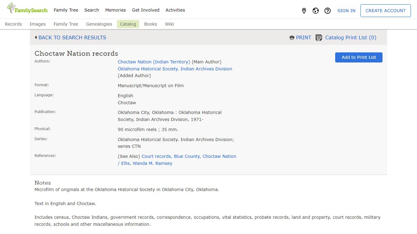 FamilySearch Catalog: Choctaw Nation records — FamilySearch.org